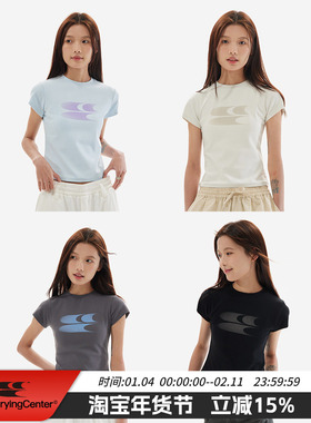 CryingCenter 消失的Logo渐变色甜酷美式收腰飞机袖短tee哭喊中心
