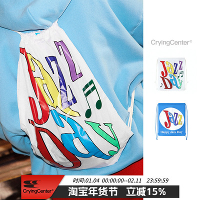 CryingCenter  JazzDay透白湖蓝字母印花超轻束口双肩包 哭喊中心