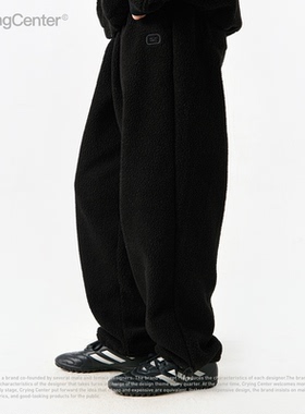 CryingCenter 黑色摇粒绒休闲长裤秋冬保暖通勤 哭喊中心