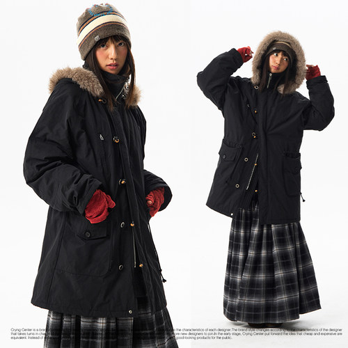 CryingCenter秋冬实穿可拆卸毛领夹棉外套 工装派克棉服哭喊中心
