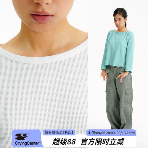 CryingCenter 华夫格大领口九分袖短款套头Tee 哭喊中心