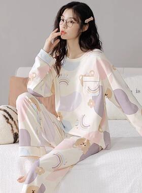 甜美可爱风睡衣女秋冬季新款圆领长袖长裤学生宿舍大码家居服套装