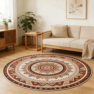 雨萱圆形地毯客厅2026新款 床边地垫 高级感免洗可擦卧室地垫法式