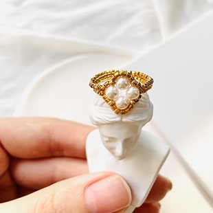 珍珠少女手工串珠戒指尺寸可定