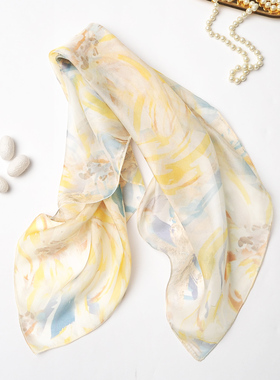 【微瑕】100%桑蚕丝黄色玫瑰真丝小方巾女士高档春秋薄款丝巾围巾