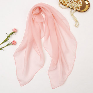 【微瑕特价】秋季女士粉色纯色真丝小方巾桑蚕丝围巾薄款丝巾纱巾