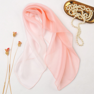 丝巾围巾 100%桑蚕丝粉白渐变真丝小方巾女士高档春秋薄款 微瑕