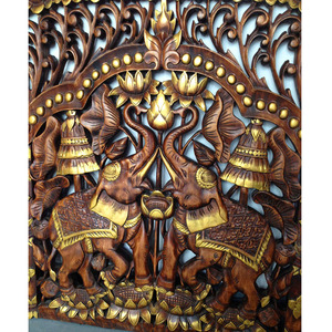 销特东南亚风情描金色双象木雕壁挂实木刻品位家居客厅墙饰壁饰厂
