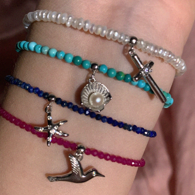 原创海洋能量s925十字架贝壳手链