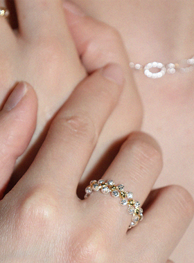 LLab s925 满天星猫眼珠金银珠弹力戒指