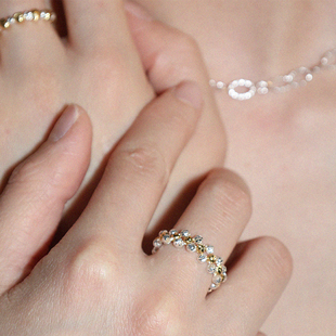 LLab s925 满天星猫眼珠金银珠弹力戒指