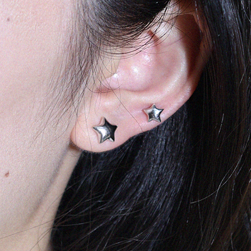 LLab s925银 精致不对称大小气泡星星耳钉耳骨钉