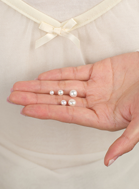 LLab s925纯银天然淡水珍珠正圆百搭耳钉小尺寸百搭养耳洞耳环