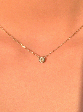 LLab 通体s925 经典简约泡泡5A单颗圆锆石项链通勤时髦单钻锁骨链