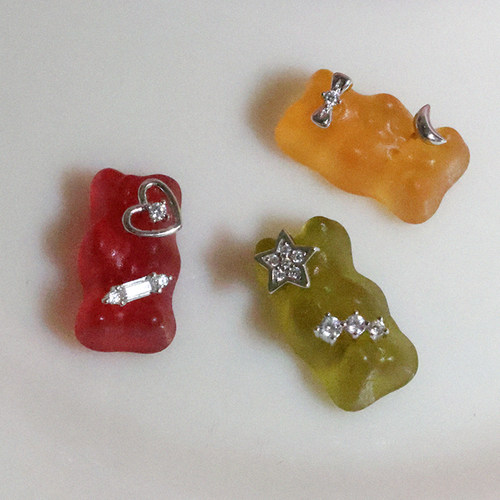 s925银满钻五角星蝴蝶结爱心耳钉