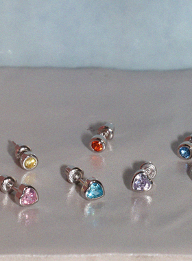 LLab 通体s925 彩色进口锆石圆形爱心耳钉时髦耳骨钉 多色