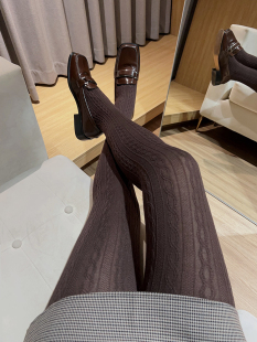 外贸柔软棉感麻花纹竖条打底袜秋季高弹显瘦连裤袜小众 A119