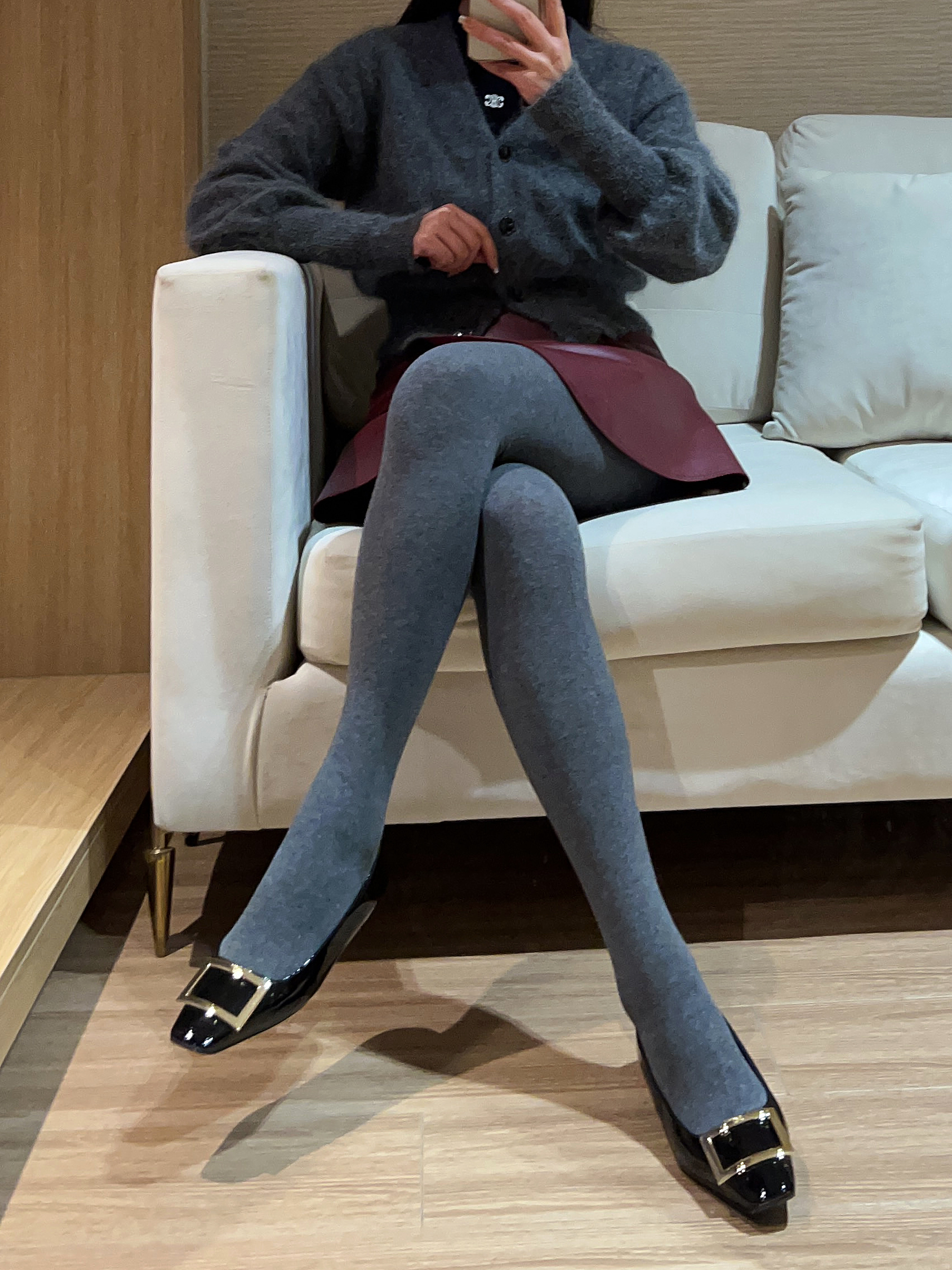 百搭洋气灰色微压显瘦连裤袜