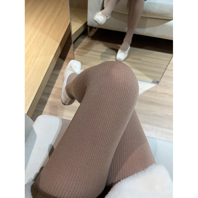 清仓羊毛真丝坑条纹连裤袜