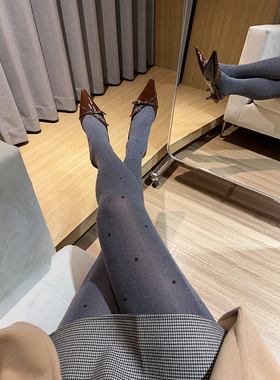 韩系100D波点提花麻灰色连裤袜秋冬高弹显瘦打底袜爱心 A204