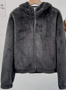 出口日本原单  gu   秋冬款    毛绒绒连帽外套