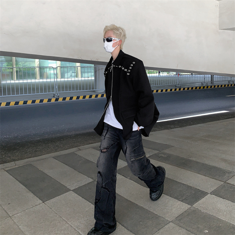 23秋季男士气眼装饰拉链西装宽松休闲潮流帅气外套B287-8802-P120，男装西服，电商B287