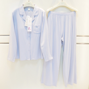 雪尔绵睡衣2026春夏女士莫代尔棉简约高级感长袖带胸垫家居服