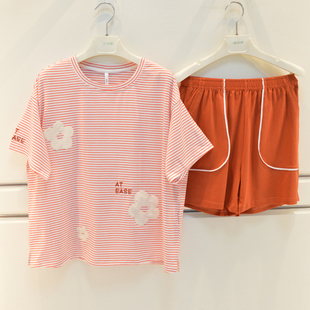 短裤 安之伴睡衣2025新品 女士纯棉针织条纹可爱短袖 夏季 家居服 新品
