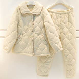 精雅睡衣2026冬季牛奶绒提花三层加厚夹棉甜美韩版保暖棉袄家居服