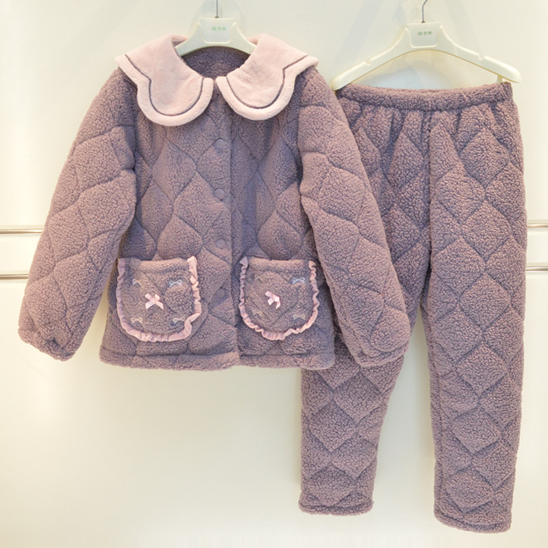 安之伴睡衣冬季女士泰迪绒素色三层加厚夹棉简约甜美小翻领家居服,女士内衣/男士内衣/家居服,睡衣/家居服套装,淘宝优惠券,粉丝福利购,淘宝优惠卷