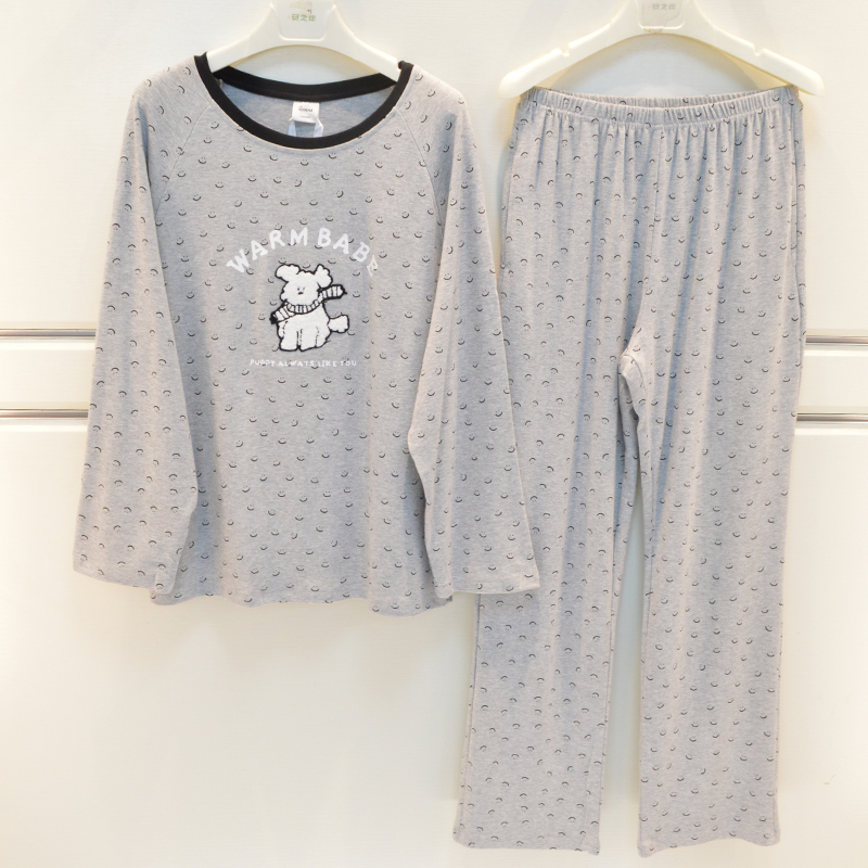 伊姿娇娜睡衣秋季女士莫代尔棉卡通可爱甜美淑女笑脸长袖家居服套