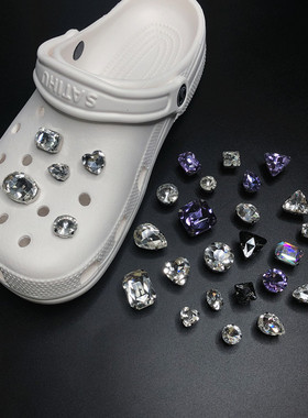 适配crocs洞洞鞋白色水钻智必星鞋扣圆形三角鞋花可拆卸自由搭配