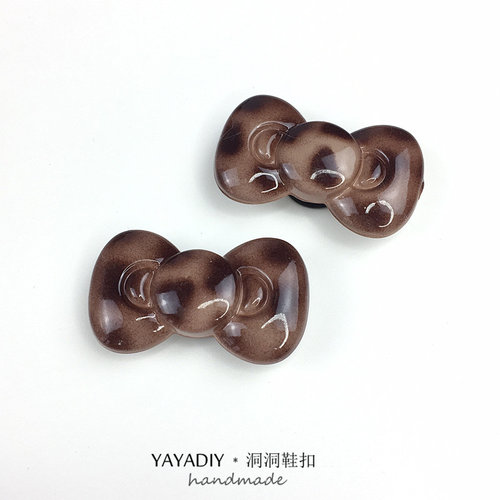 可爱豹纹蝴蝶结鞋扣crocs洞洞鞋diy拖鞋鞋花个性智必星配饰可拆卸