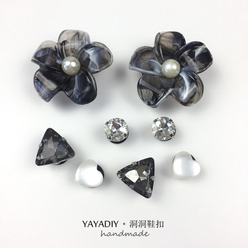 黑色泼墨花朵暗黑鞋花crocs卡骆驰洞洞鞋diy鞋扣花百搭智必星246