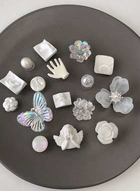 白色系列洞洞配饰鞋扣拖鞋crocs可拆卸花朵天使珍珠鞋花鞋面装饰