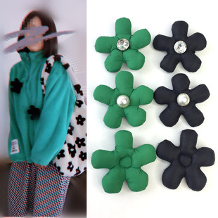 充棉黑色绿色布艺立体花朵胸针衣服外套包包帽子袜子DIY配件 新品
