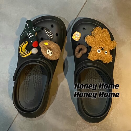 卡通棕熊c面包套餐crocs洞洞鞋鞋扣鞋花diy可拆卸鞋面装饰品201