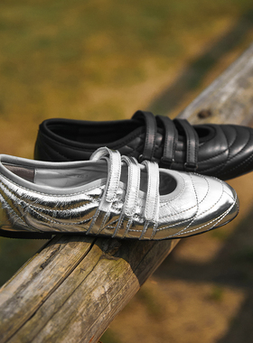 韩国deinet芭蕾平底鞋Erika绗缝魔术贴休闲鞋银色圆头浅口单鞋女