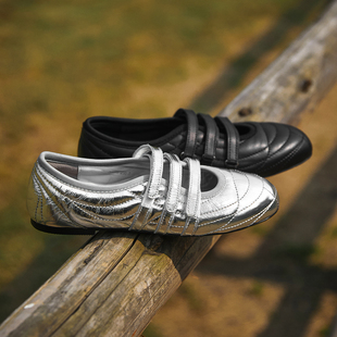 韩国deinet芭蕾平底鞋Erika绗缝魔术贴休闲鞋银色圆头浅口单鞋女