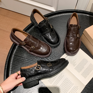 头层羊皮英伦风乐福鞋复古小皮鞋女精致雕花巴洛克单鞋孟克皮鞋女