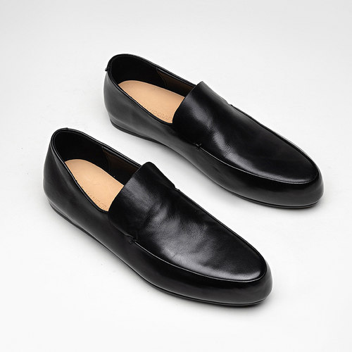 2025年新春简约老钱尖头平底百搭真皮一脚蹬乐福小皮鞋女单鞋