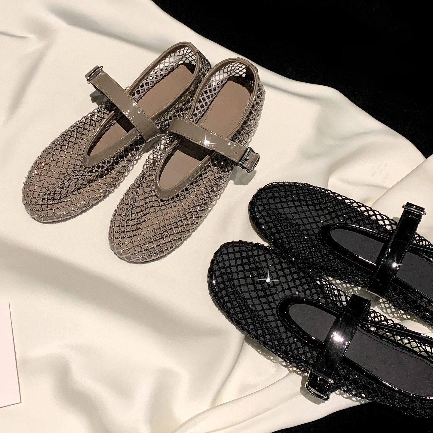 Murmure 繁星若梦 满钻镂空肌理 编织网布懒人渔网鞋沙滩鞋玛丽珍