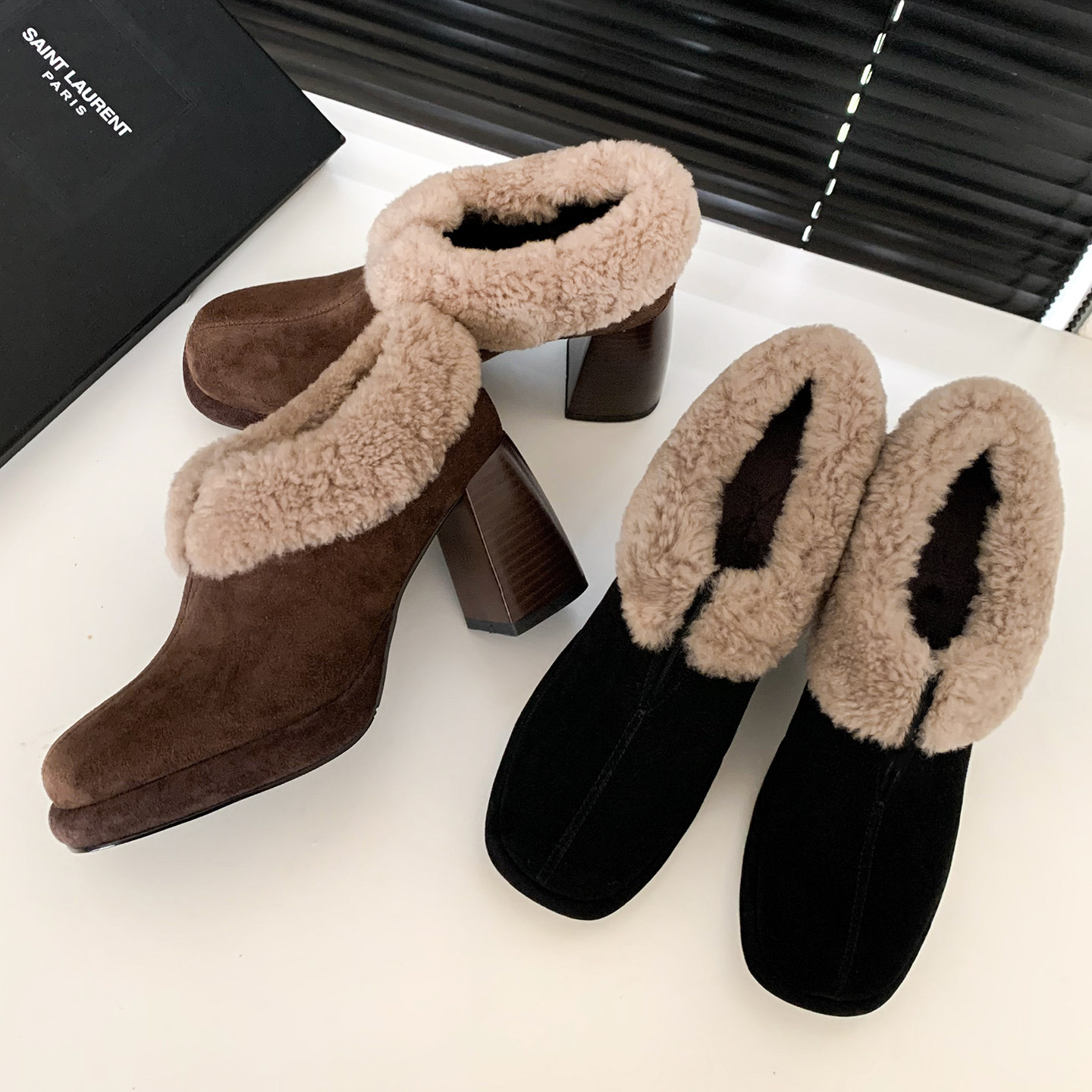 法式复古羊翻皮深口单鞋秋冬加绒毛毛鞋气质圆头8cm粗跟高跟鞋女,女鞋,深口单鞋,淘宝优惠券,粉丝福利购,淘宝优惠卷