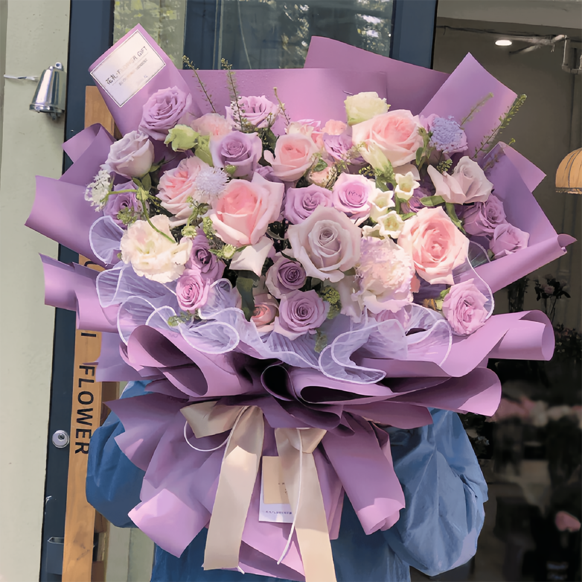昆明本地花店 同城速递 生日花束 26朵紫 粉玫瑰混搭花束