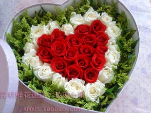 昆明同城送花昆明鲜花快递;昆明花店;双色盒装玫瑰;生日情人鲜花