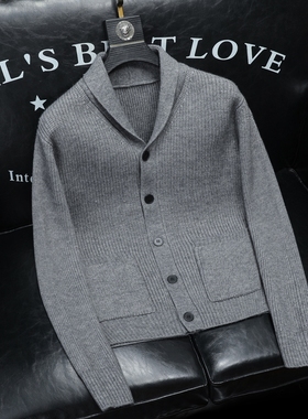 重磅加厚.老钱风西装翻领纯色纽扣外套毛衣开衫56289 P130沙发灰