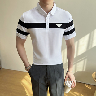 保罗横条纹修身 T恤 2025夏季 半袖 QIHANG男装 男韩版 短袖 新款 POLO衫