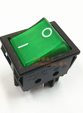 台湾进口 翘板 船型开关 R210-C5L-BG 4脚2档 带灯银触点16A 绿色