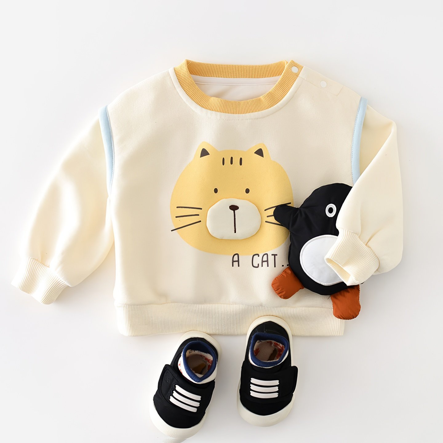 儿童卡通卫衣时尚洋气新款韩系可爱猫咪印花婴幼儿宝宝上衣春秋装