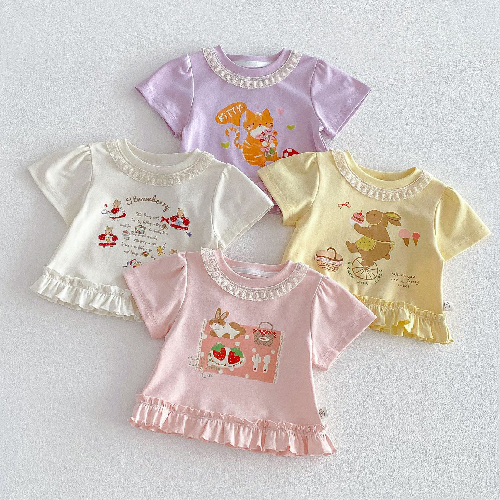 女宝宝T恤夏季洋气百搭超萌可爱卡通韩系花边儿童短袖上衣柔软A类,童装/婴儿装/亲子装,T恤,淘宝优惠券,粉丝福利购,淘宝优惠卷